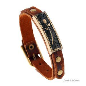 Adjustable Leather Wrap Bracelet with Buckle Clasp, 7.2 Inches